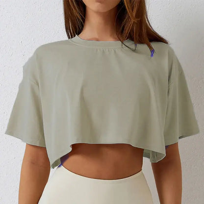 New Sport T-Shirt: Loose Cotton Crop Top for Dance & Gym